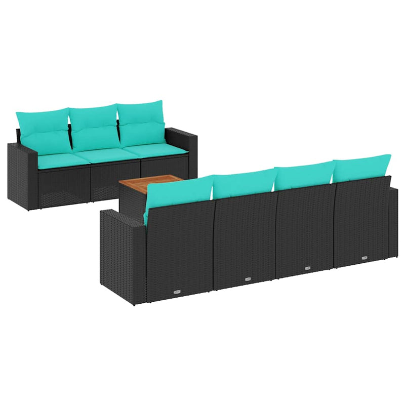 Set mobilier de grădină cu perne, 8 piese, negru, poliratan