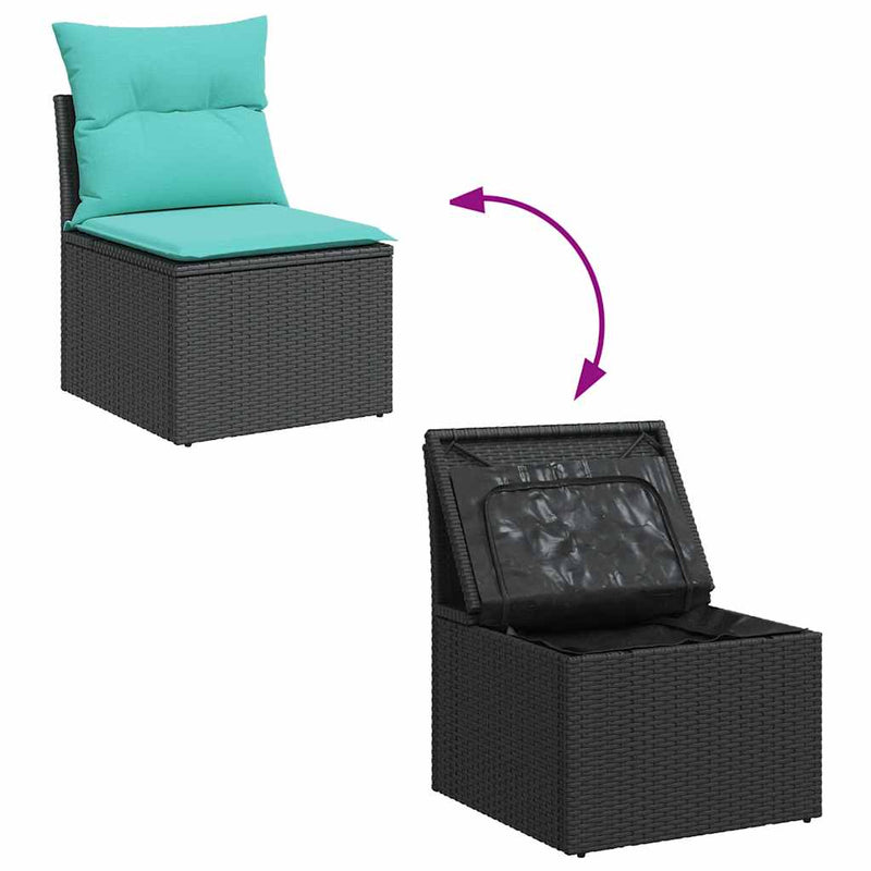 Set mobilier de grădină cu perne, 8 piese, negru, poliratan