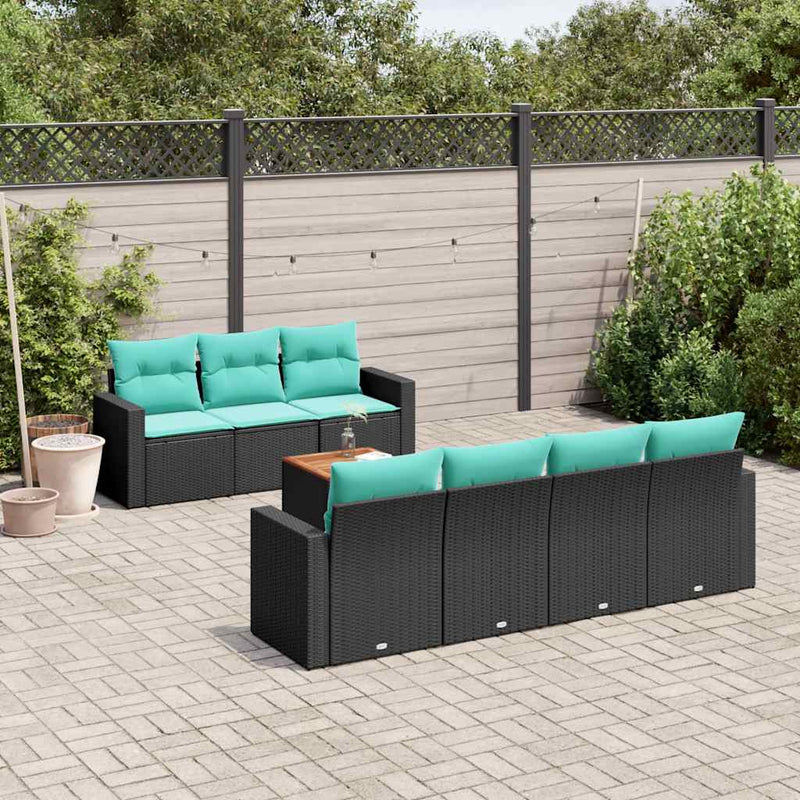 Set mobilier de grădină cu perne, 8 piese, negru, poliratan