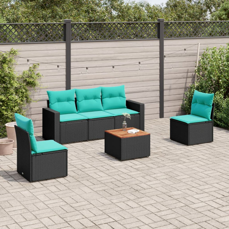 Set canapele de grădină cu perne, 6 piese, negru, poliratan