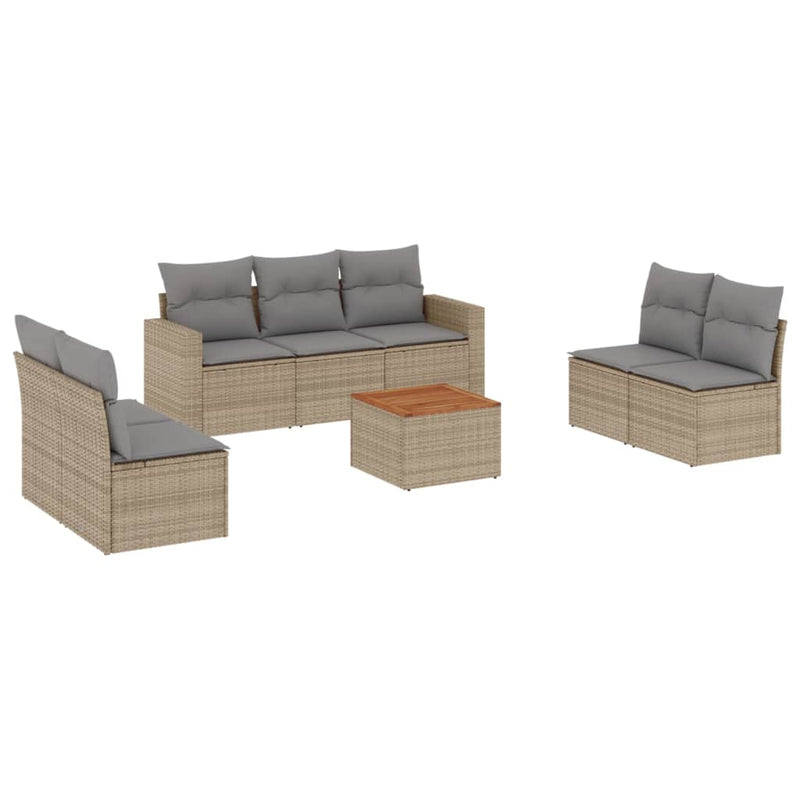 Set canapele de grădină, 8 piese, cu perne, bej, poliratan