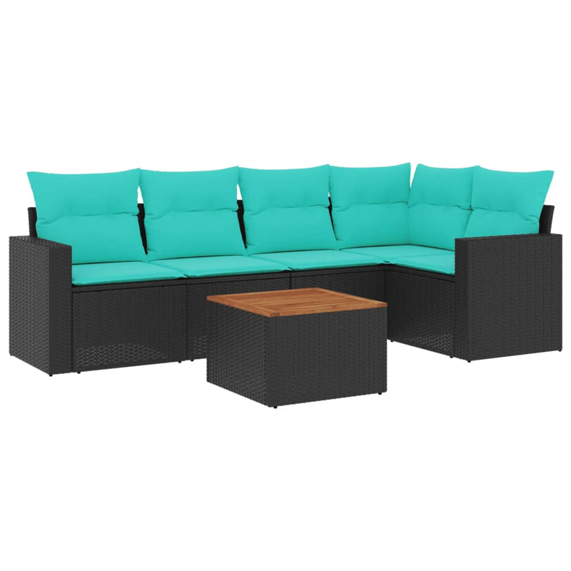 Set canapele de grădină cu perne, 6 piese, negru, poliratan