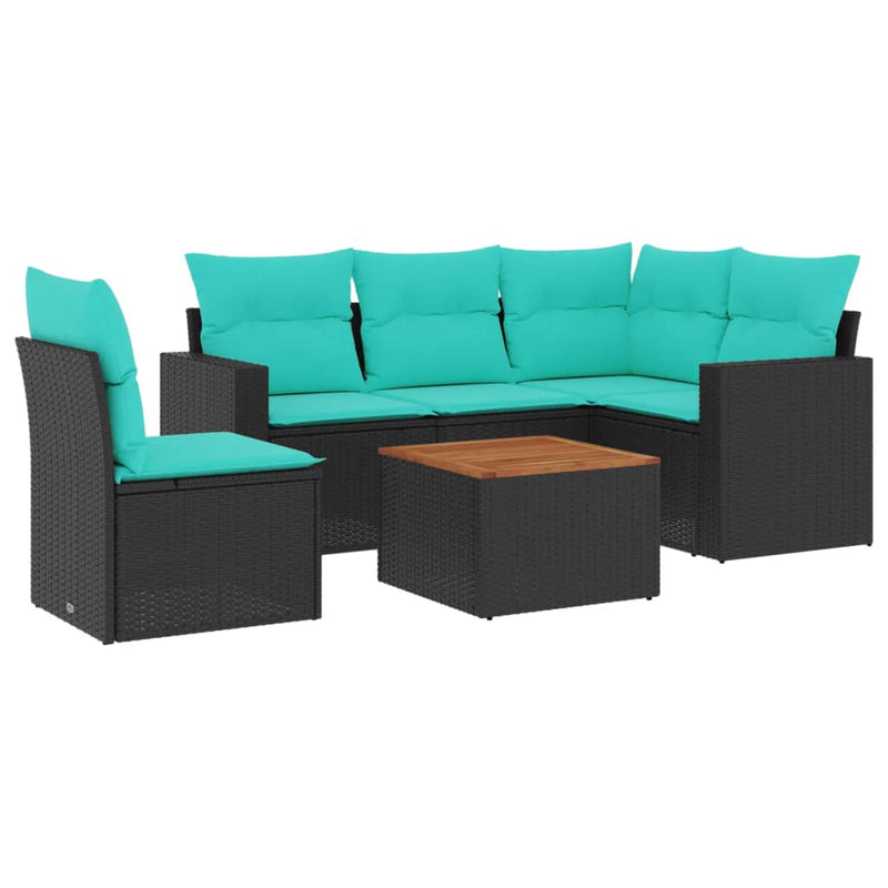 Set canapele de grădină cu perne, 6 piese, negru, poliratan