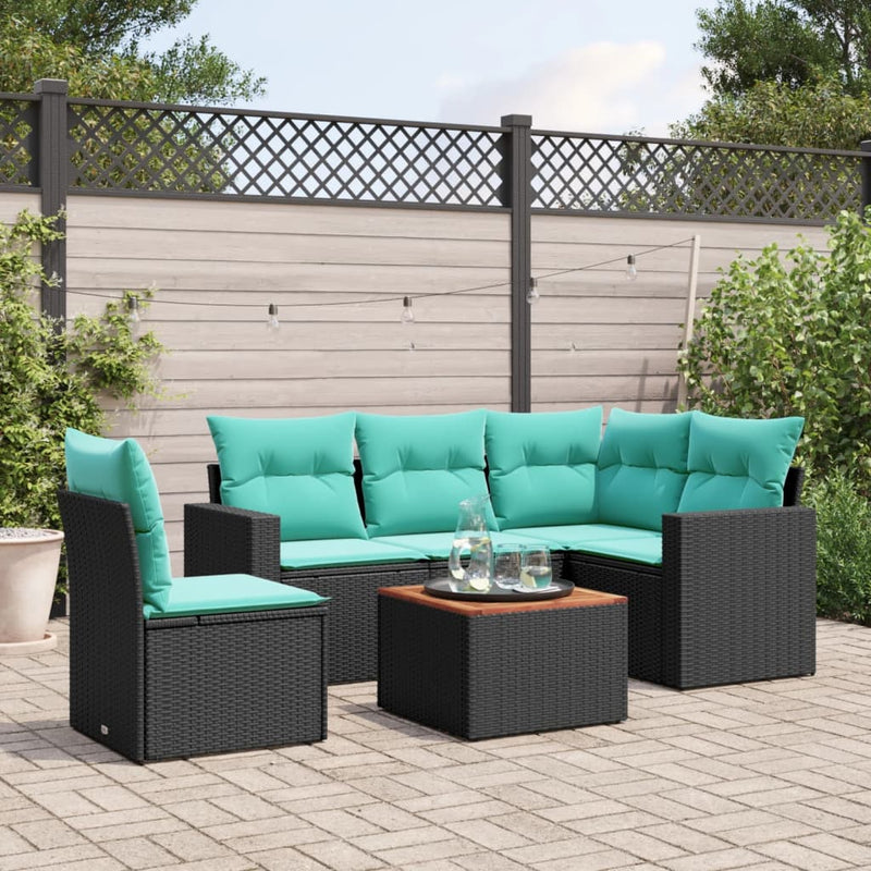 Set canapele de grădină cu perne, 6 piese, negru, poliratan