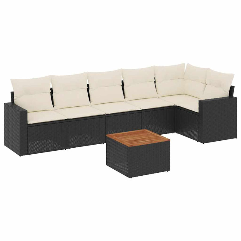 Set canapele de grădină cu perne, 7 piese, negru, poliratan