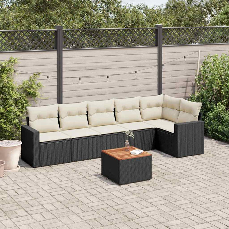 Set canapele de grădină cu perne, 7 piese, negru, poliratan