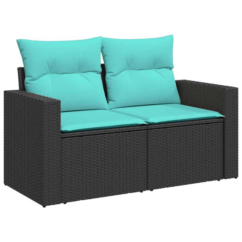 Set canapele de grădină cu perne, 7 piese, negru, poliratan