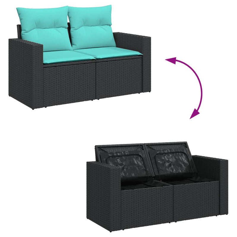 Set canapele de grădină cu perne, 7 piese, negru, poliratan