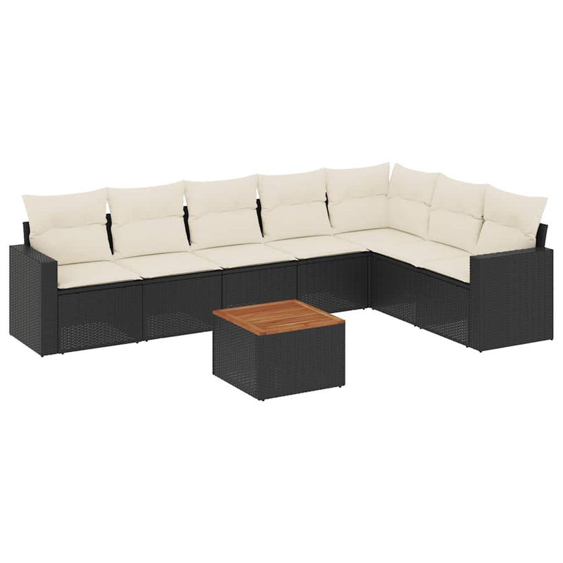 Set mobilier de grădină cu perne, 8 piese, negru, poliratan