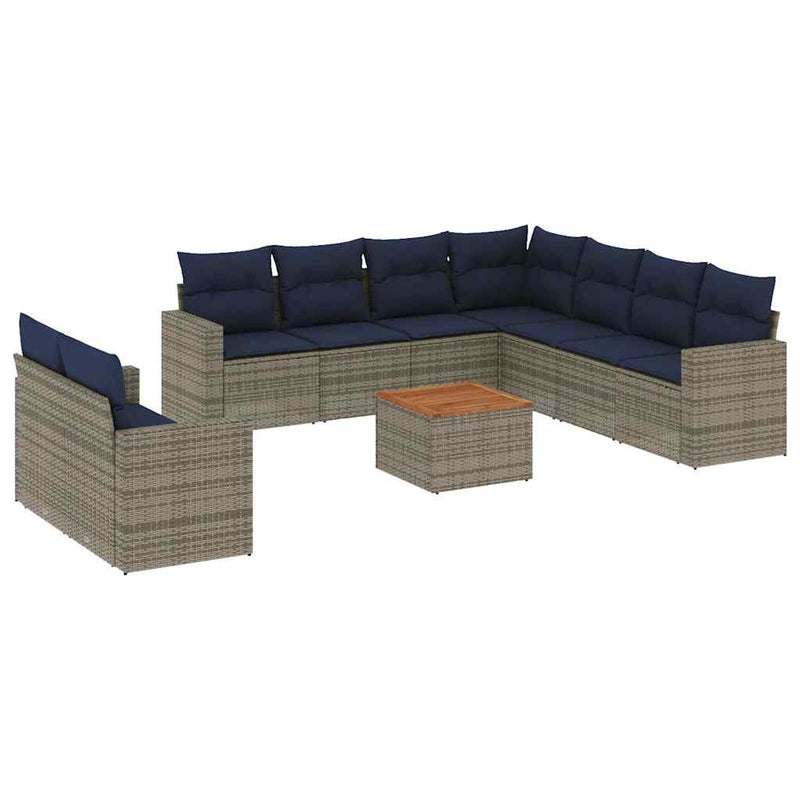 Set canapele de grădină cu perne, 10 piese, gri, poliratan