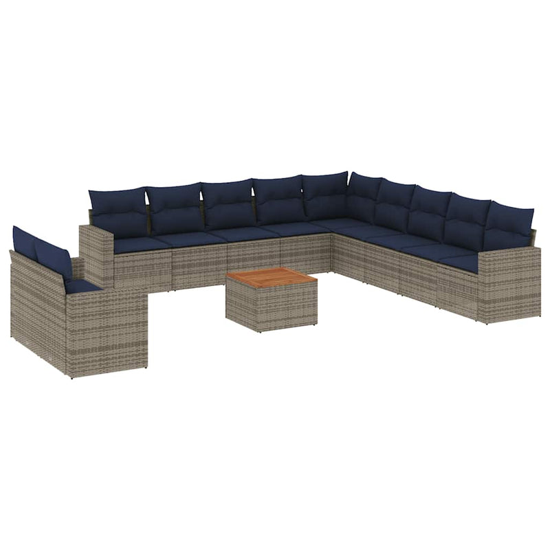 Set mobilier de grădină cu perne, 12 piese, gri, poliratan