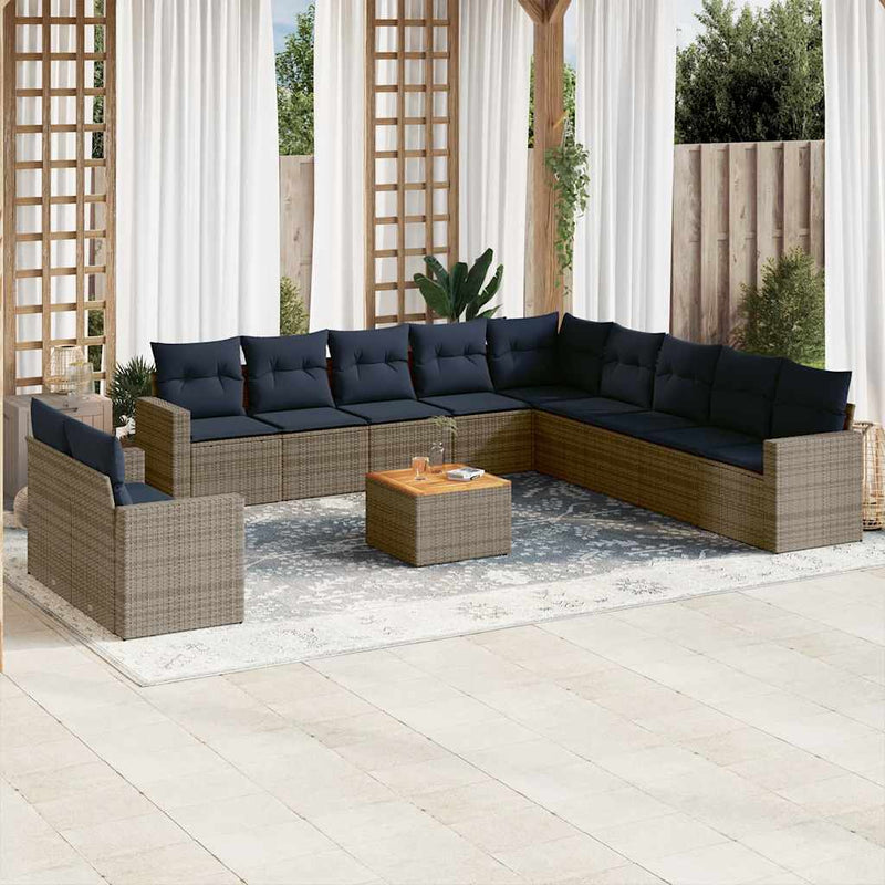 Set mobilier de grădină cu perne, 12 piese, gri, poliratan