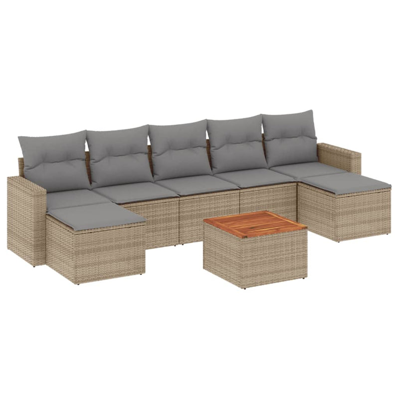 Set canapele de grădină, 8 piese, cu perne, bej, poliratan