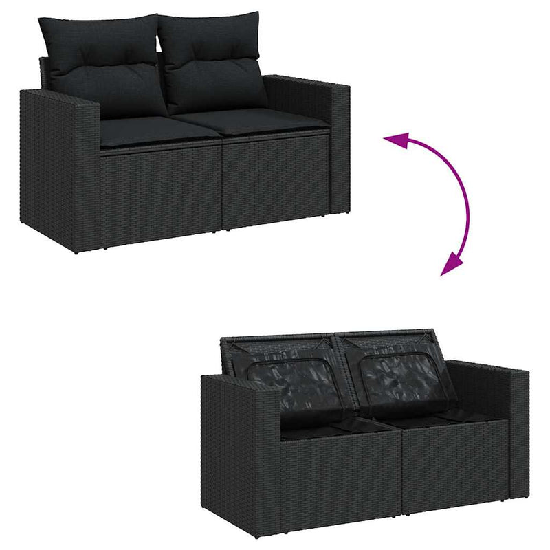 Set canapele de grădină cu perne, 10 piese, negru, poliratan