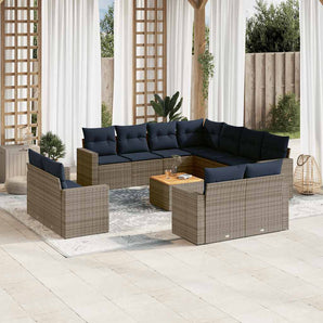 Set mobilier de grădină cu perne, 12 piese, gri, poliratan