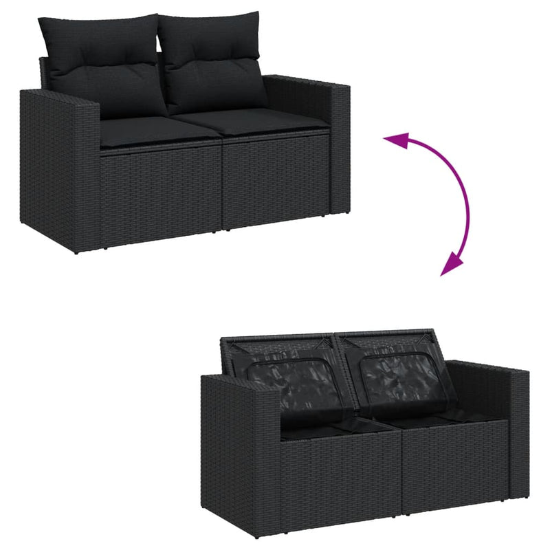 Set mobilier de grădină cu perne, 13 piese, negru, poliratan