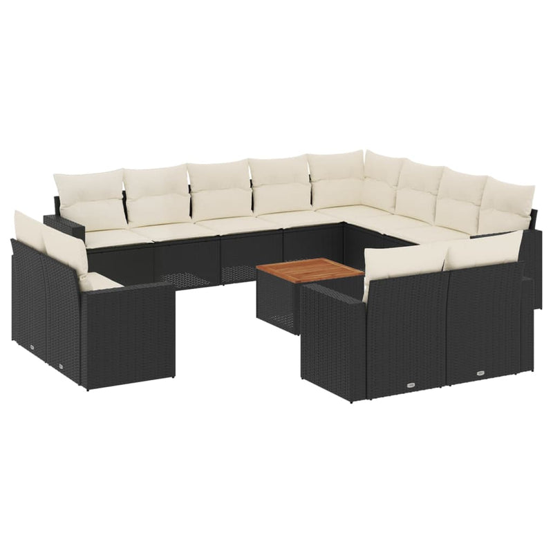 Set mobilier de grădină cu perne, 13 piese, negru, poliratan