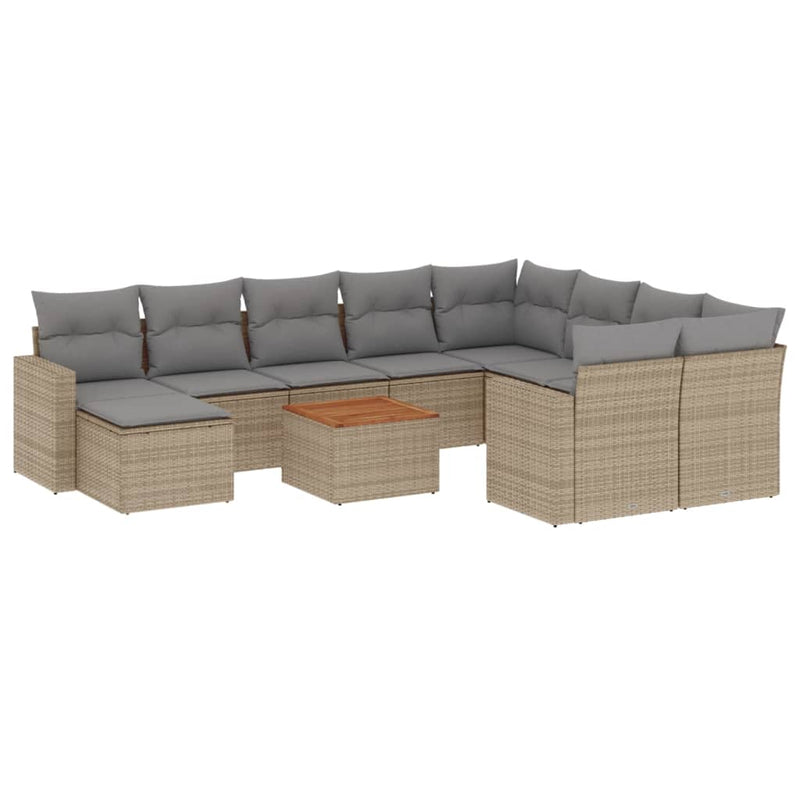 Set canapele de grădină, 11 piese, cu perne, bej, poliratan