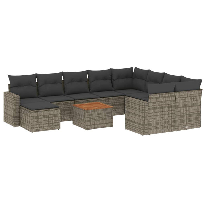 Set canapele de grădină cu perne, 11 piese, gri, poliratan