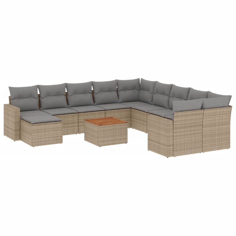 Set canapele de grădină, 12 piese, cu perne, bej, poliratan