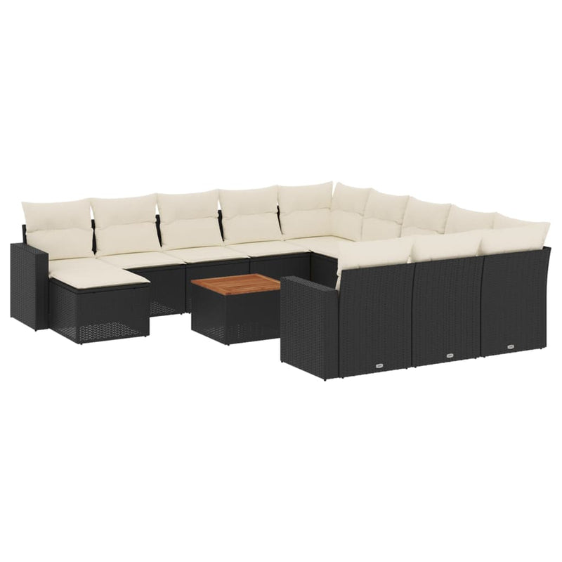 Set mobilier de grădină cu perne, 13 piese, negru, poliratan