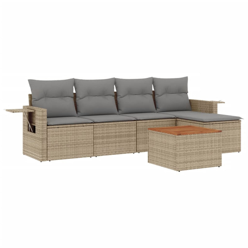 Set canapele de grădină, 6 piese, cu perne, bej, poliratan
