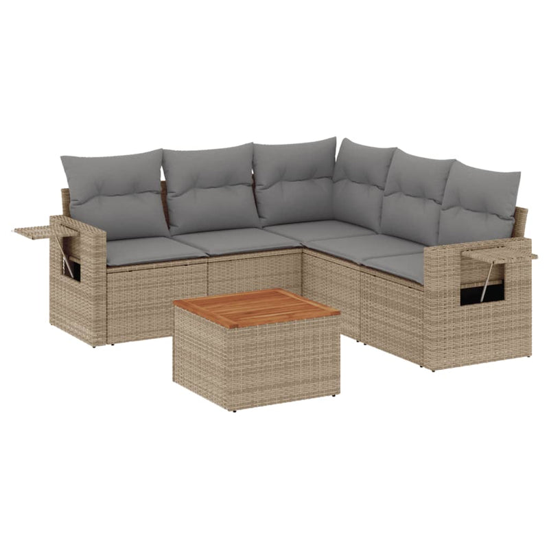 Set canapele de grădină, 6 piese, cu perne, bej, poliratan