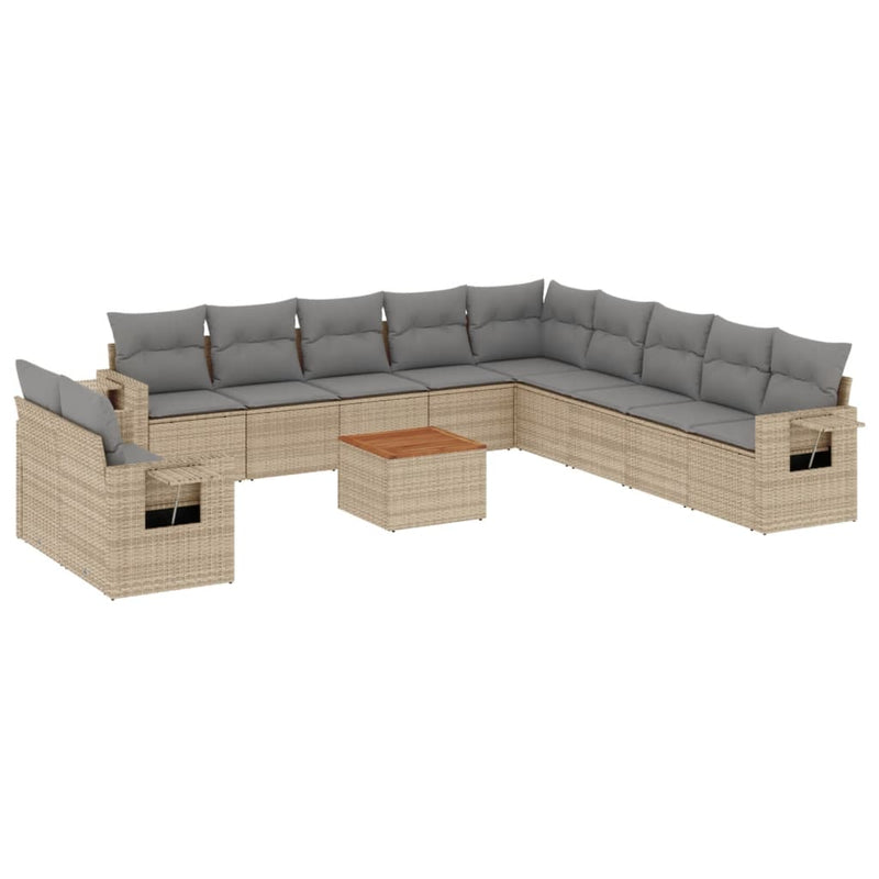 Set canapele de grădină, 12 piese, cu perne, bej, poliratan