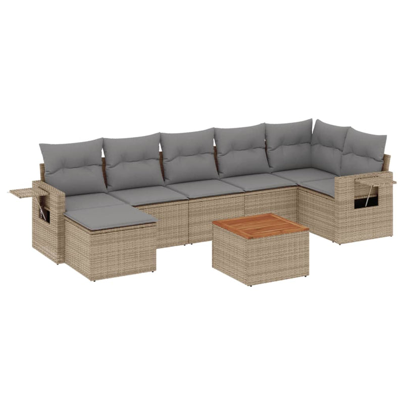 Set canapele de grădină, 8 piese, cu perne, bej, poliratan