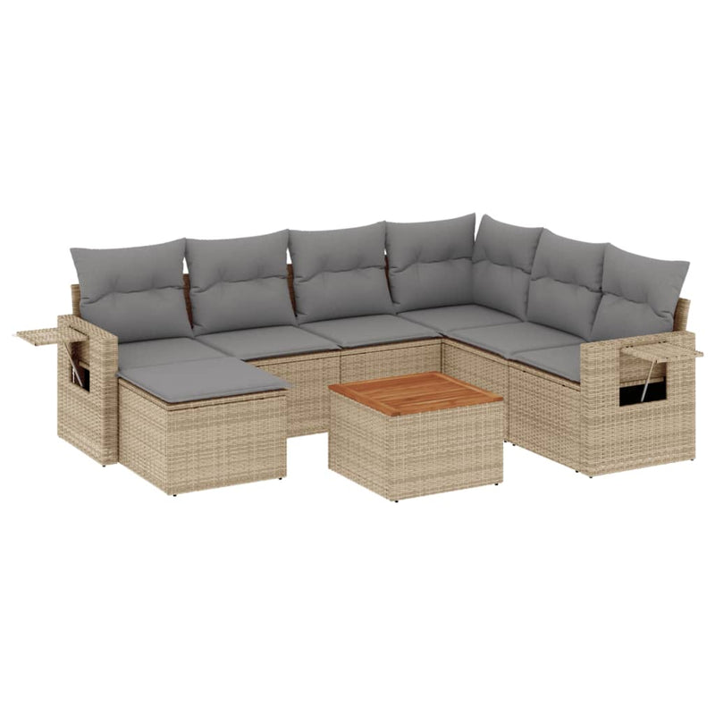 Set canapele de grădină, 8 piese, cu perne, bej, poliratan