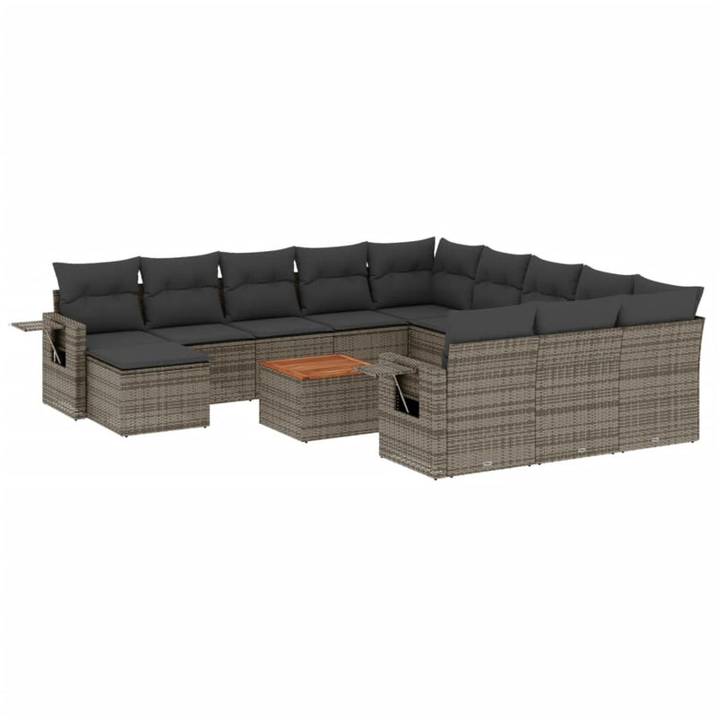 Set mobilier de grădină cu perne, 13 piese, gri, poliratan