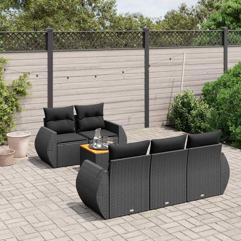 Set mobilier de grădină cu perne, 6 piese, negru, poliratan