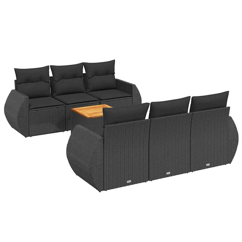 Set canapele de grădină cu perne, 7 piese, negru, poliratan