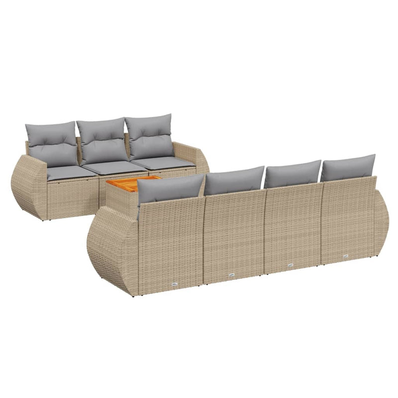 Set canapele de grădină, 8 piese, cu perne, bej, poliratan