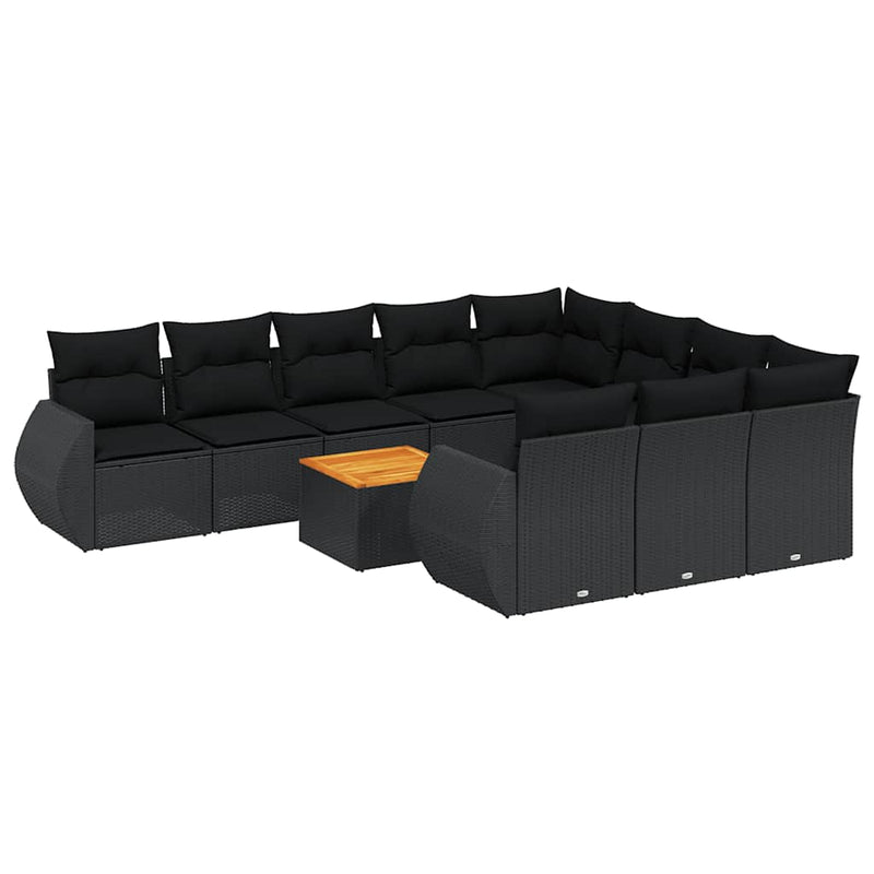 Set canapele de grădină cu perne, 11 piese, negru, poliratan
