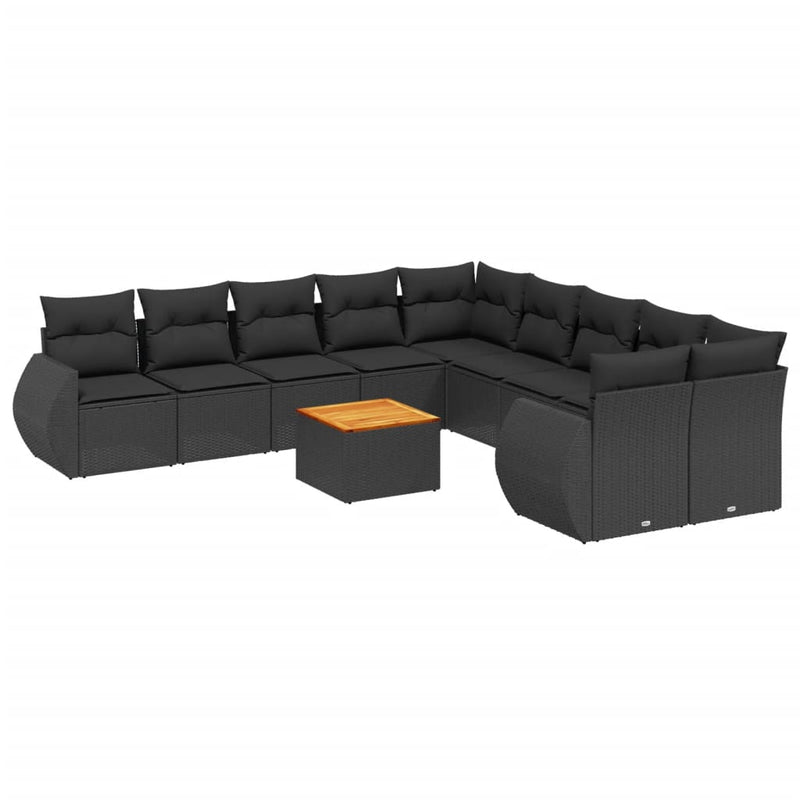 Set canapele de grădină cu perne, 11 piese, negru, poliratan