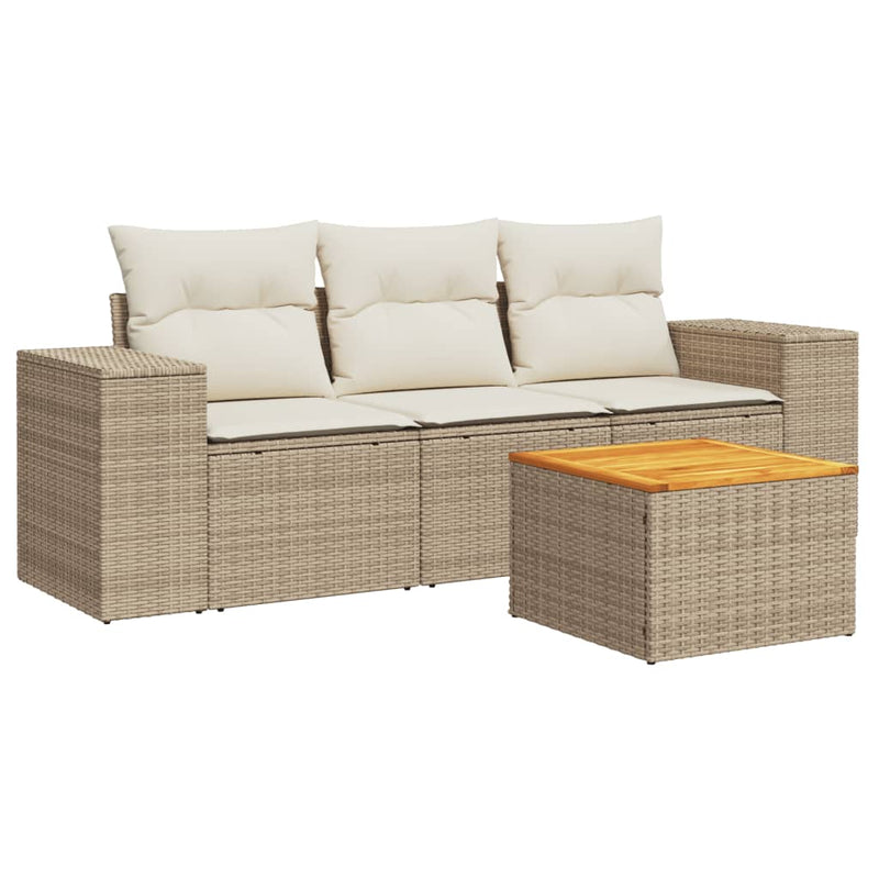 Set canapele de grădină, 4 piese, cu perne, bej, poliratan