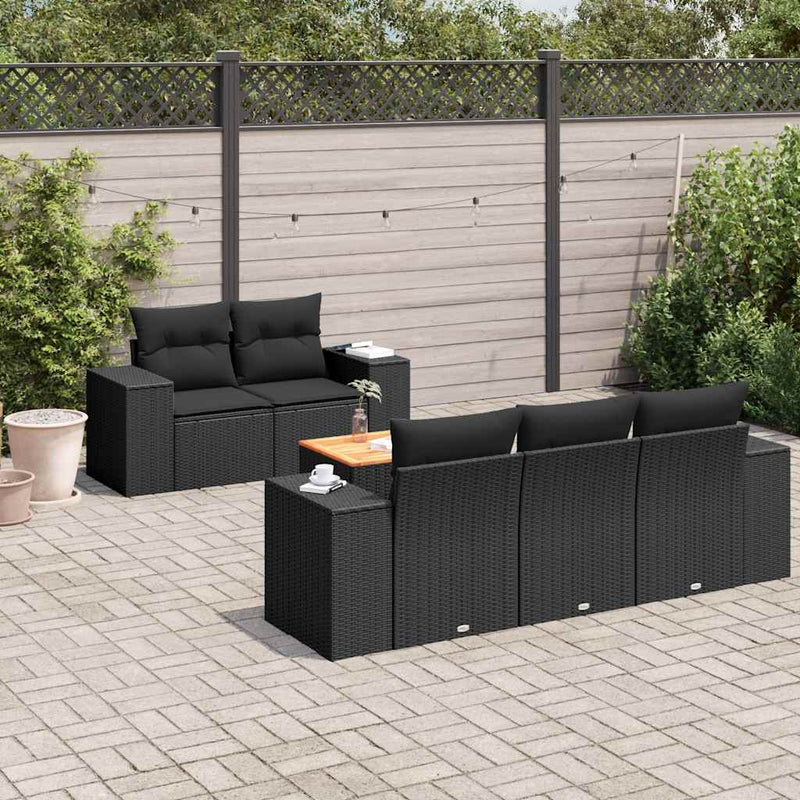 Set mobilier de grădină cu perne, 6 piese, negru, poliratan