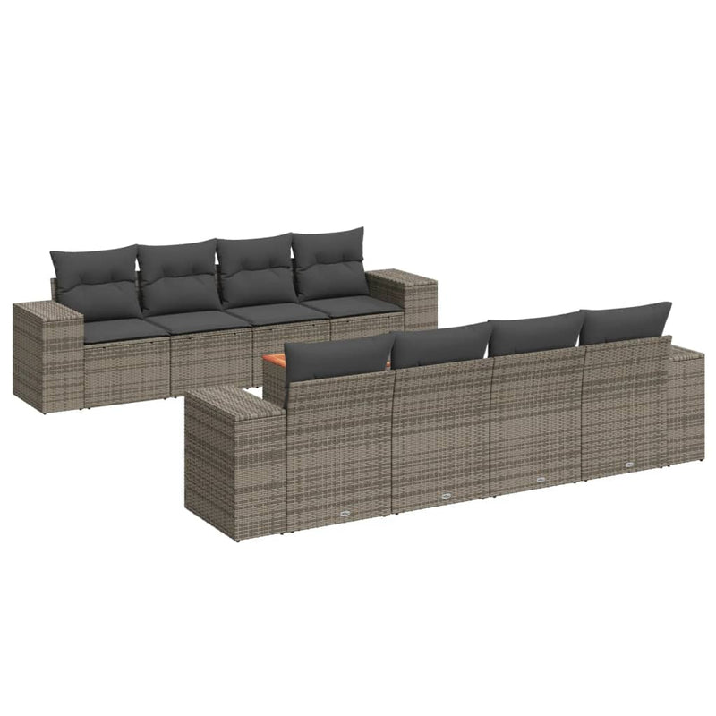 Set canapele de grădină, 9 piese, cu perne, gri, poliratan