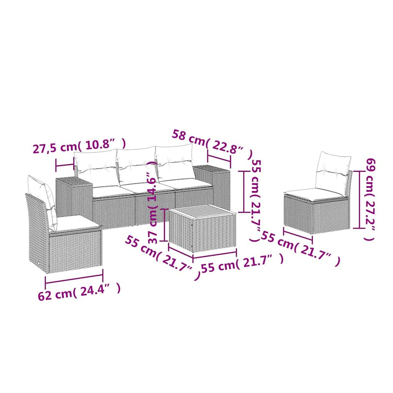 Set mobilier de grădină cu perne, 6 piese, negru, poliratan