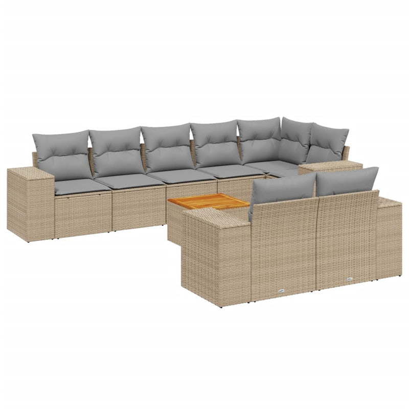 Set canapele de grădină, 9 piese, cu perne, bej, poliratan