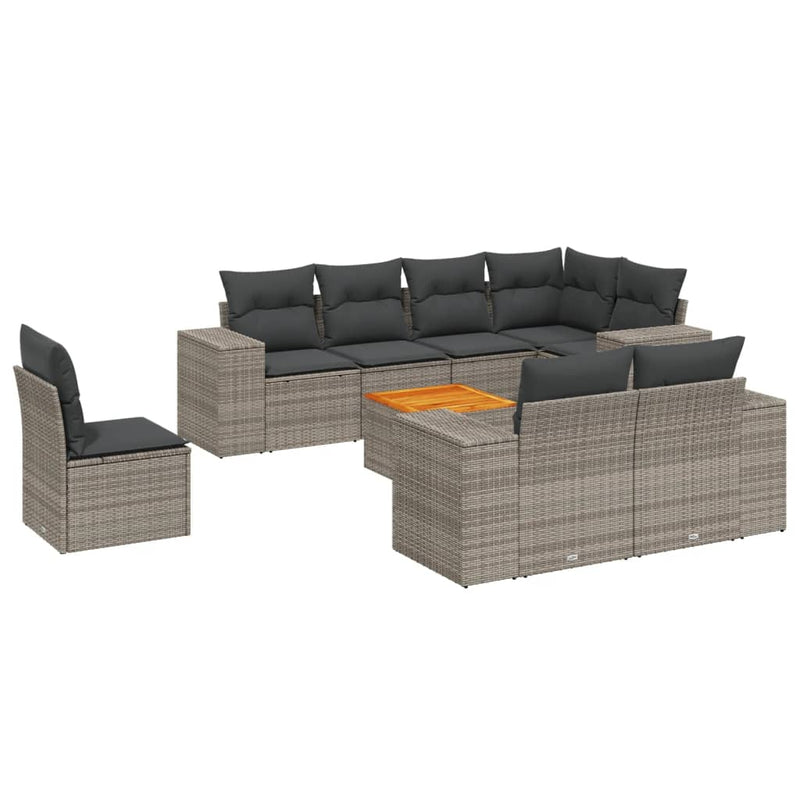 Set canapele de grădină, 9 piese, cu perne, gri, poliratan
