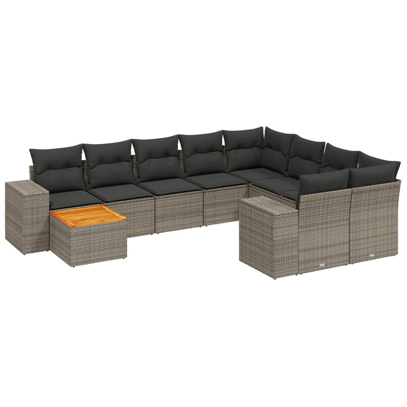 Set mobilier de grădină cu perne, 10 piese, gri, poliratan