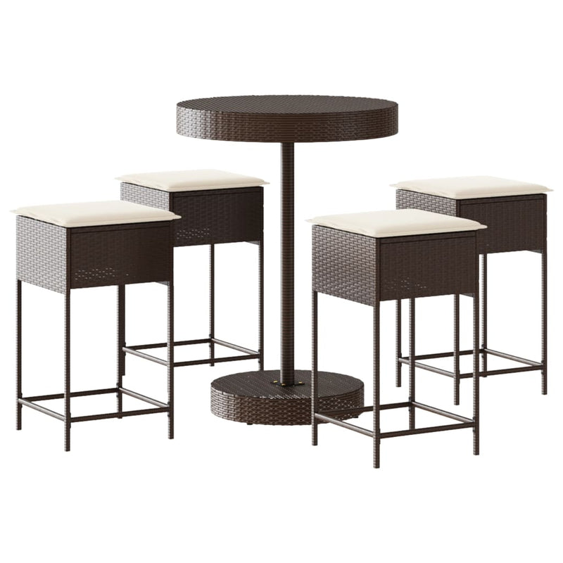 Set mobilier bar de grădină cu perne, 5 piese, maro, poliratan