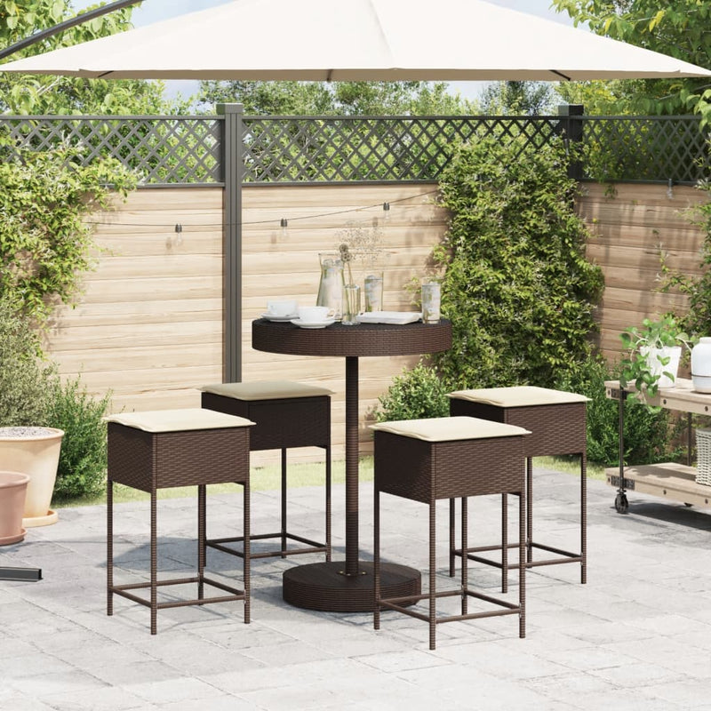 Set mobilier bar de grădină cu perne, 5 piese, maro, poliratan