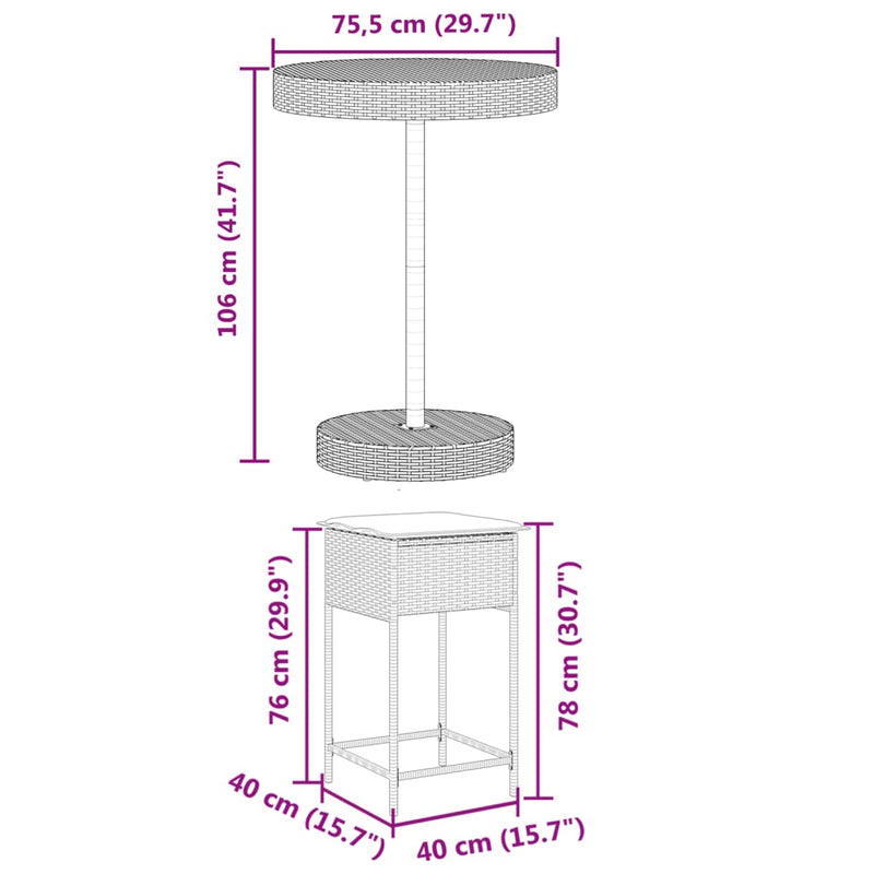 Set mobilier bar de grădină cu perne, 5 piese, maro, poliratan
