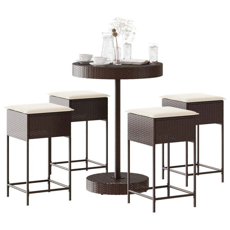 Set mobilier bar de grădină cu perne, 5 piese, maro, poliratan