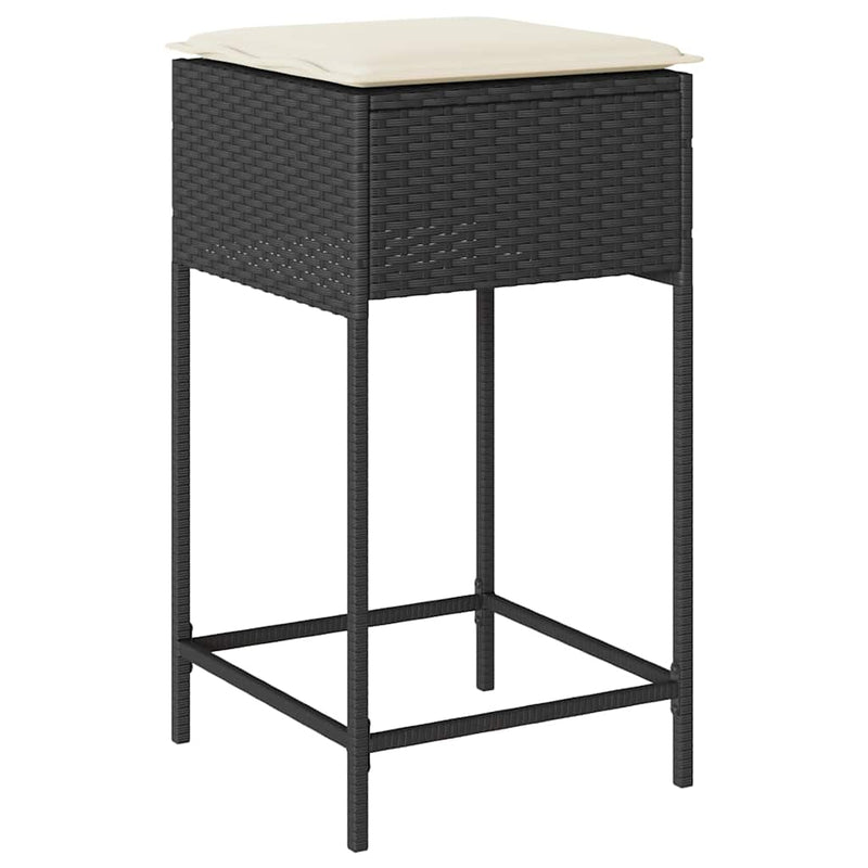 Set bar de grădină, 7 piese, cu perne, negru, poliratan