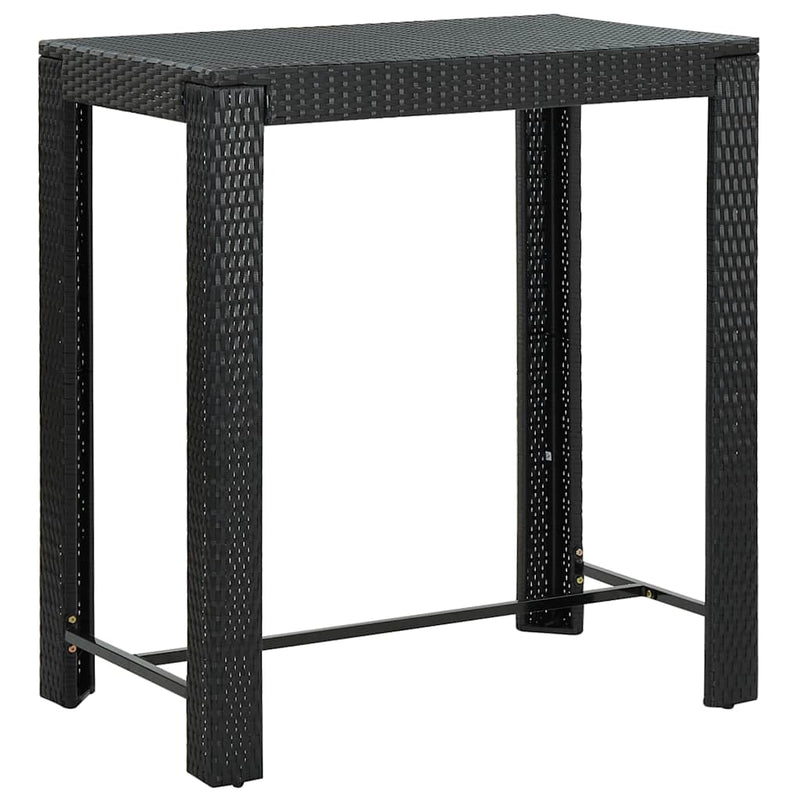 Set bar de grădină, 7 piese, cu perne, negru, poliratan