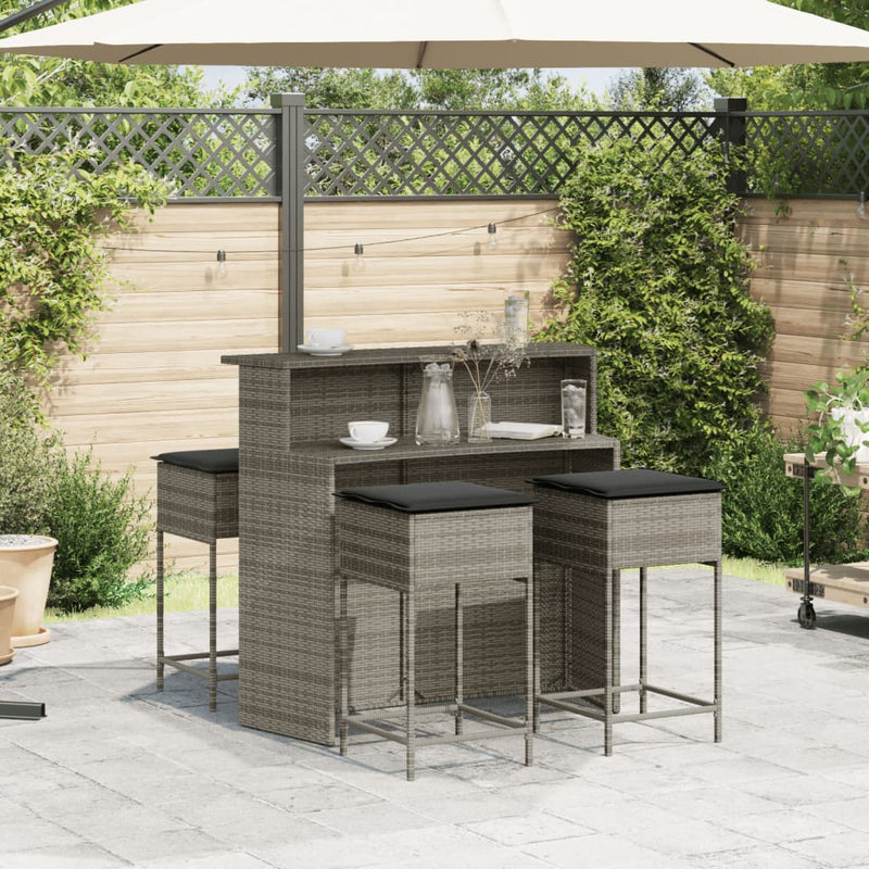 Set mobilier bar de grădină, cu perne, 5 piese, gri, poliratan